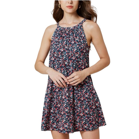 Floral Swing Mini Dress Built-In Bra Halter NEW Size Large Casual Summer NWT - Picture 15 of 15